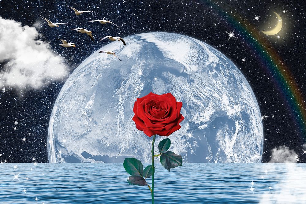 Fantasy ocean rose background, nature aesthetic surreal collage psd