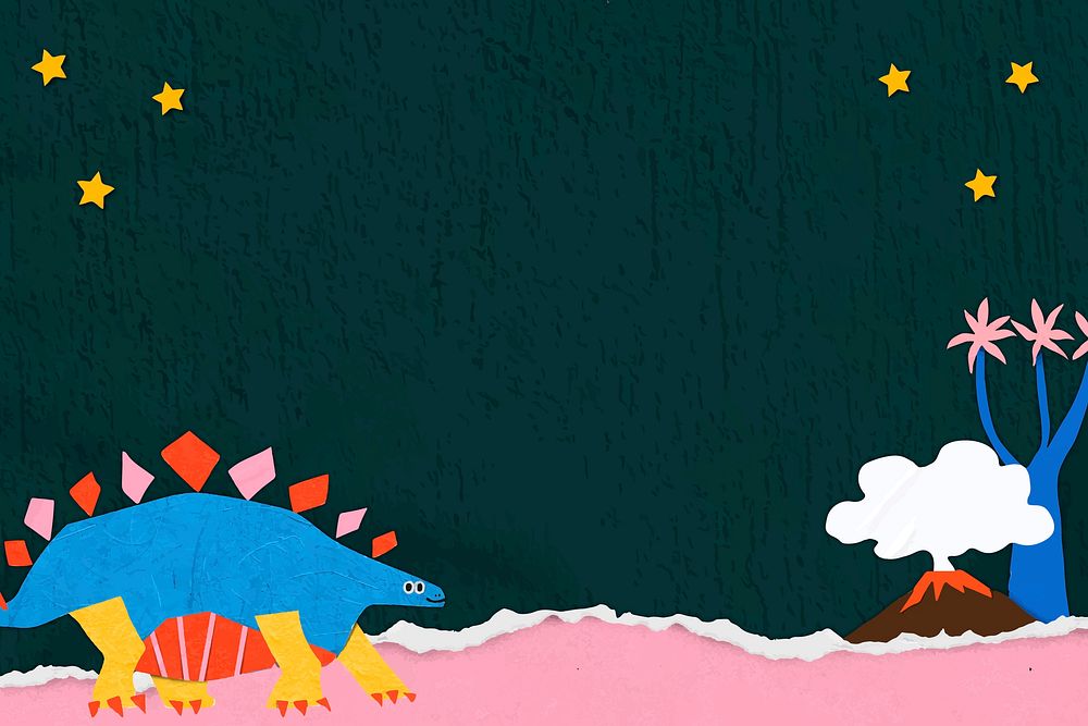 Paper craft dinosaur background, colorful stegosaurus vector