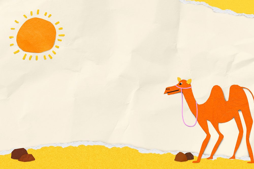 Camel paper craft background, animal in dessert design