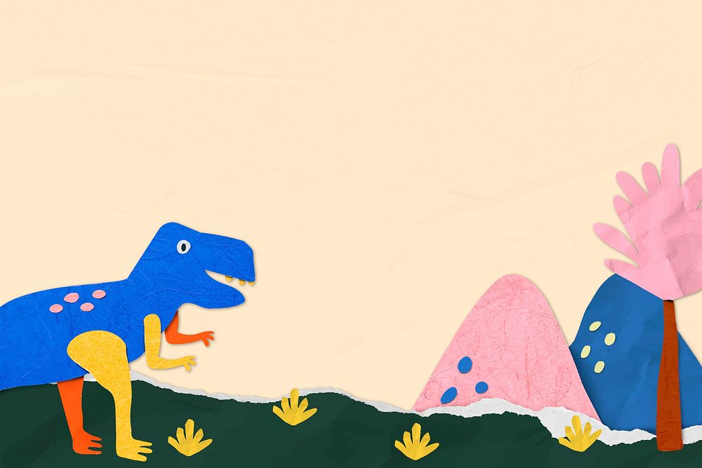 Paper craft t-rex background, colorful dinosaur in nature vector
