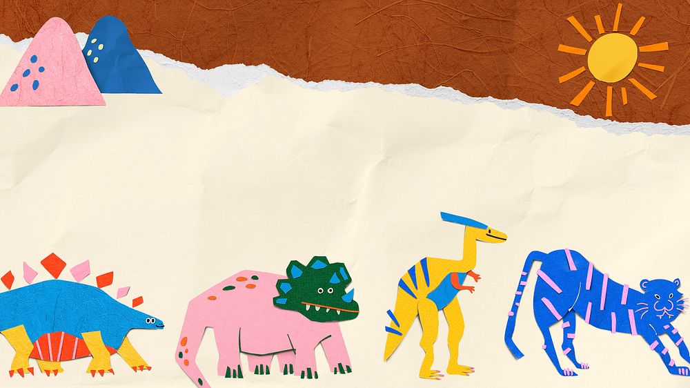 Paper craft desktop wallpaper, colorful animal design