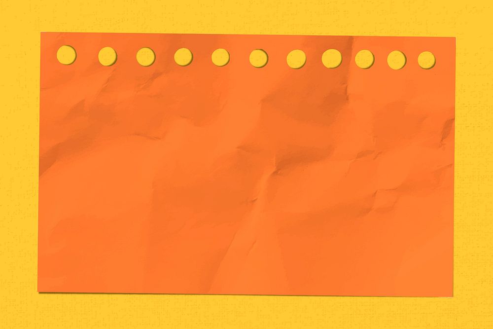 Crumpled orange notepaper frame, yellow background vector