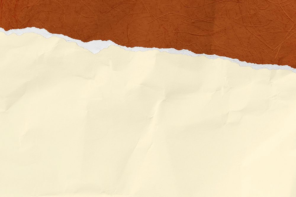 Crumpled beige paper texture background, torn brown border vector
