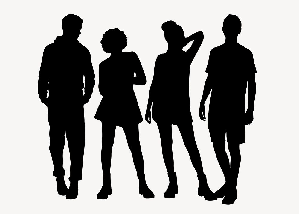 People silhouette collage element, group of friends vector