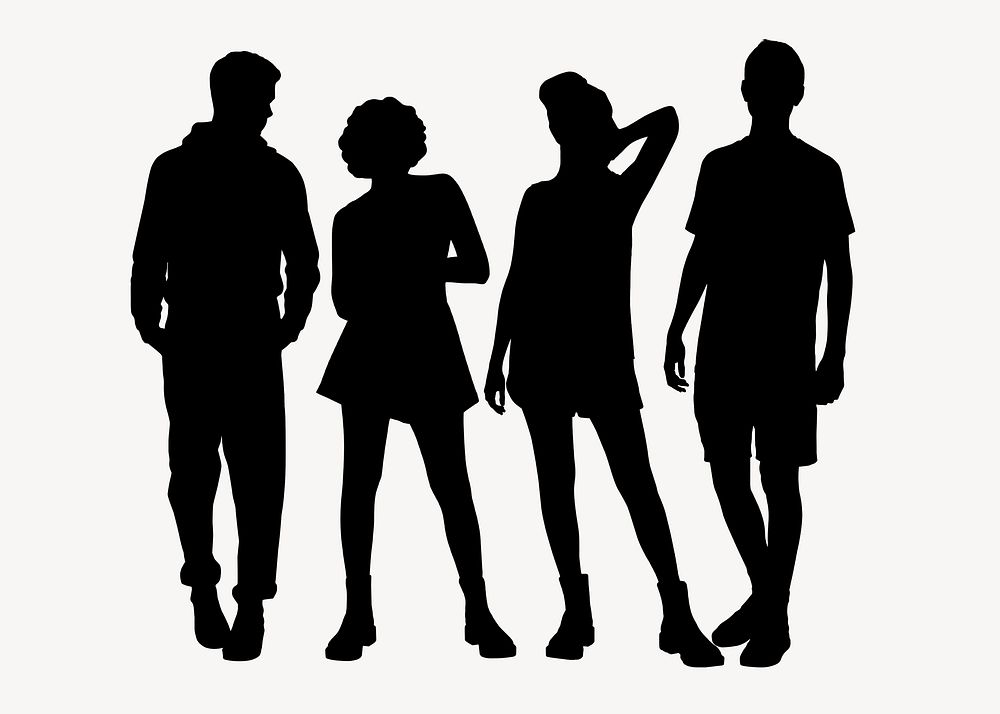 People silhouette collage element, group of friends psd