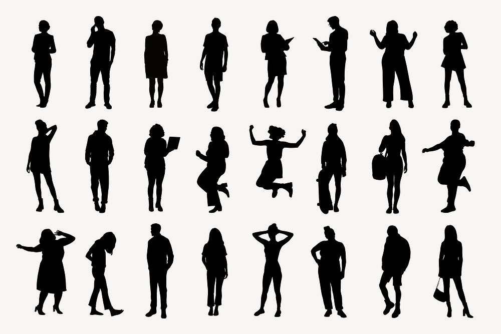 People silhouettes collage element set psd