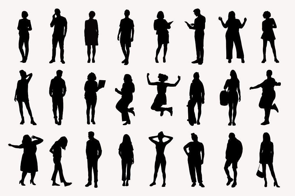 People silhouettes collage element set vector