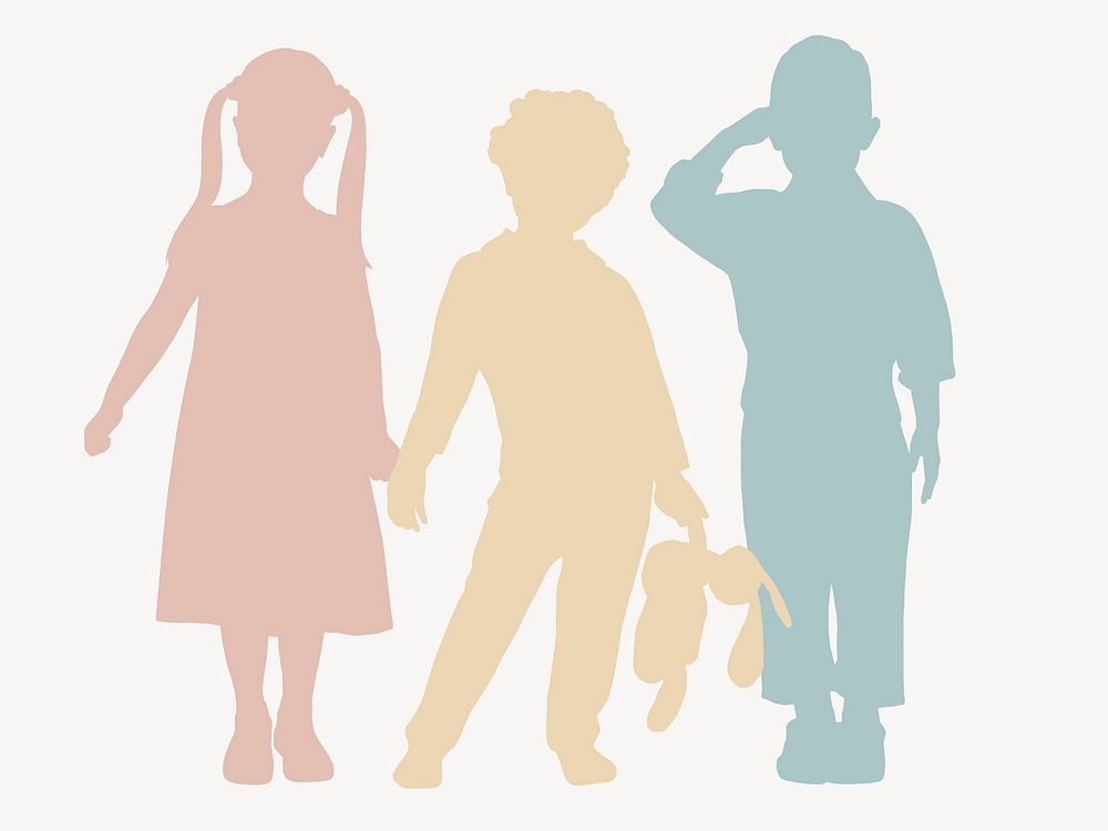 Kids pastel silhouette clipart, full body graphic psd