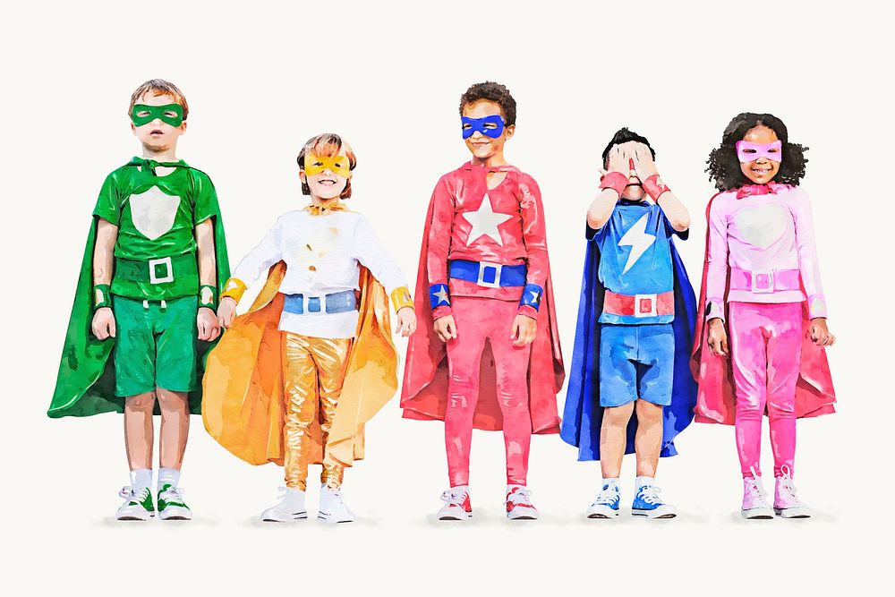 Superhero kids clipart, watercolor, children's aspiration concept vector