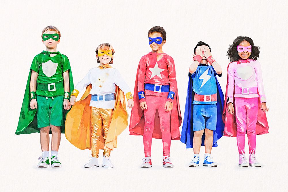 Superhero kids clipart, watercolor, children's aspiration concept psd