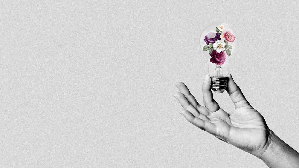 Creative ideas desktop wallpaper, flowers blooming light bulb