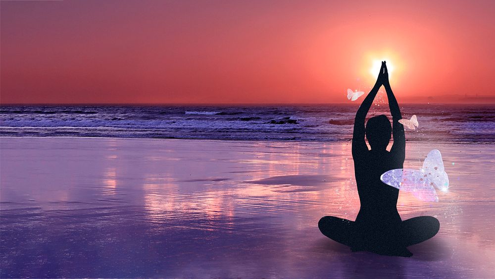 Yoga & mindfulness wallpaper, aesthetic sunrise view