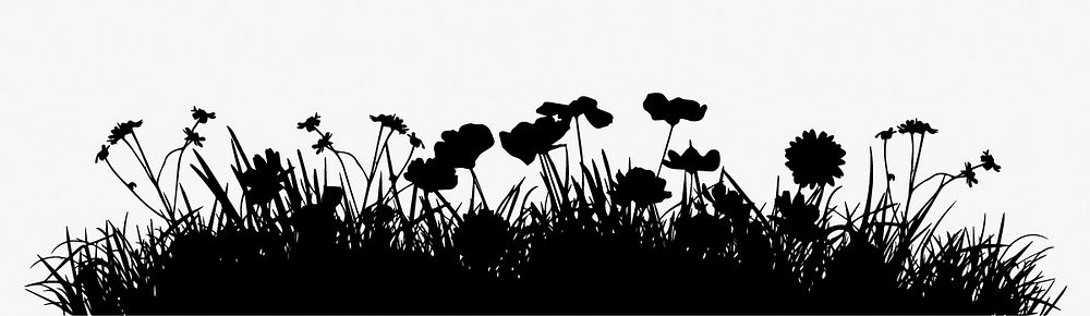 Flower silhouette border, black floral graphic vector