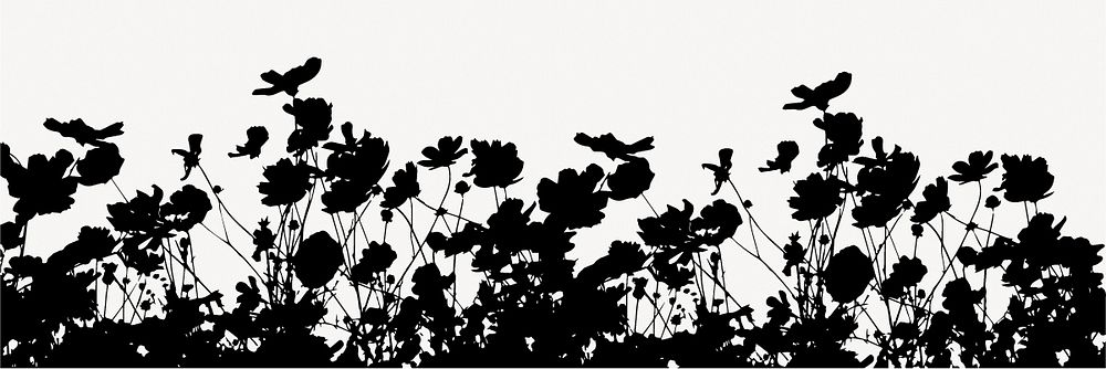 Black flower silhouette border, floral graphic vector