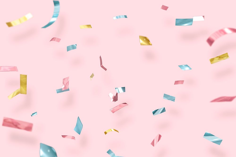 Festive confetti, pastel pink background psd
