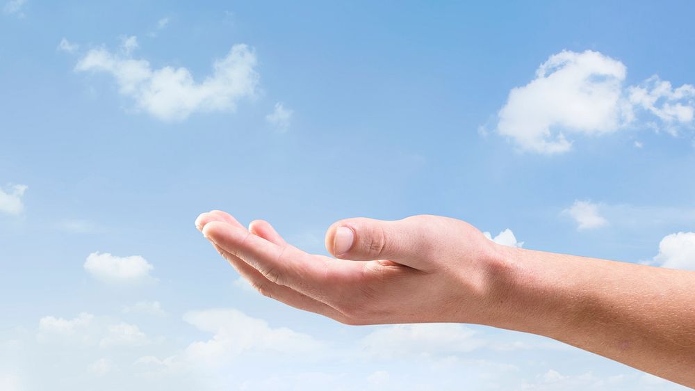 Cloudy sky desktop wallpaper, open hand gesture