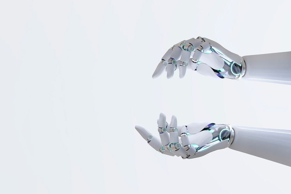 Robot hands, futuristic technology background psd