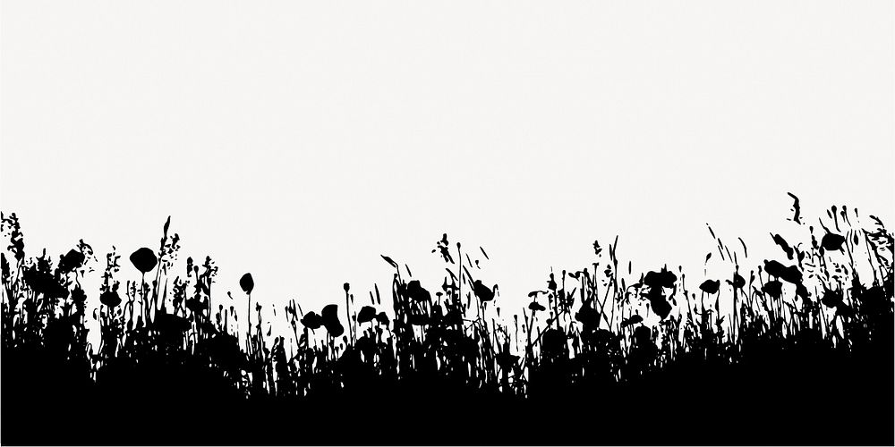 Grass silhouette border, black botanical graphic vector