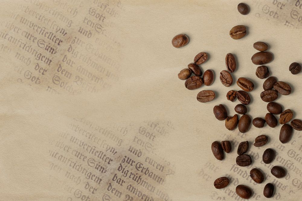 Coffee beans border, vintage newspaper background psd