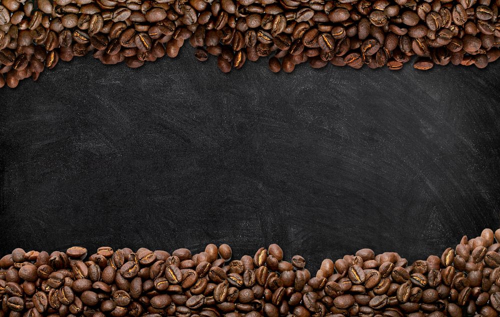 Coffee beans frame, grunge black background