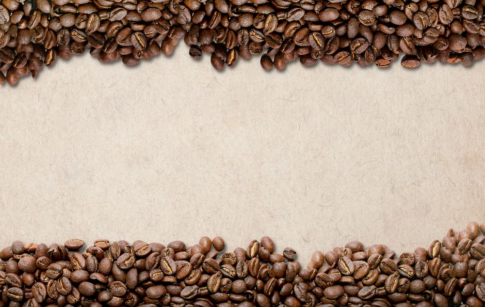Coffee beans frame, beige background