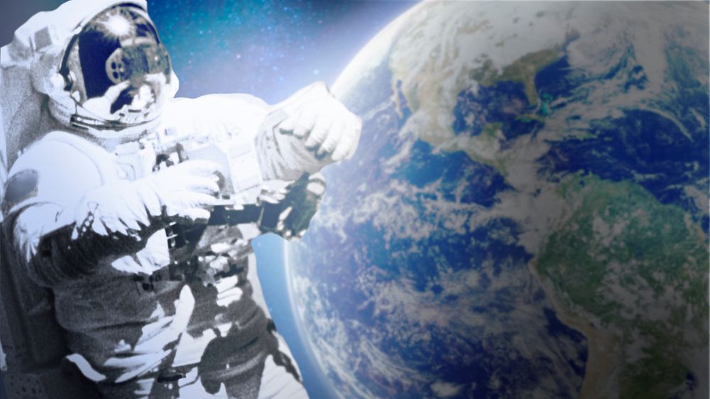 Planet Earth desktop wallpaper, floating astronaut border