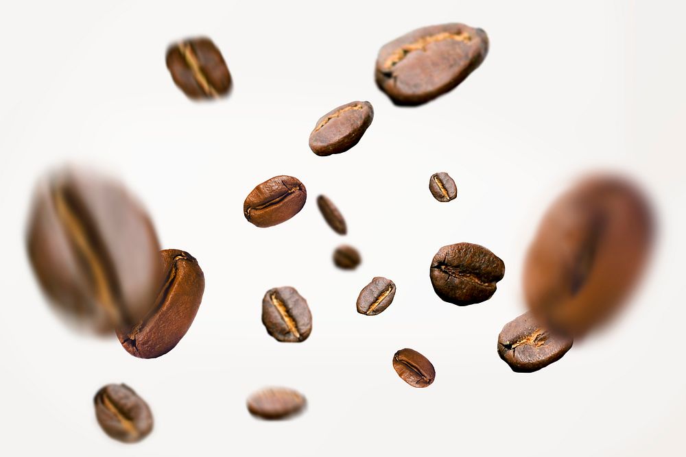 Falling coffee beans, isolated object psd