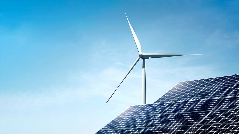 Renewable energy desktop wallpaper, solar panels & wind turbines