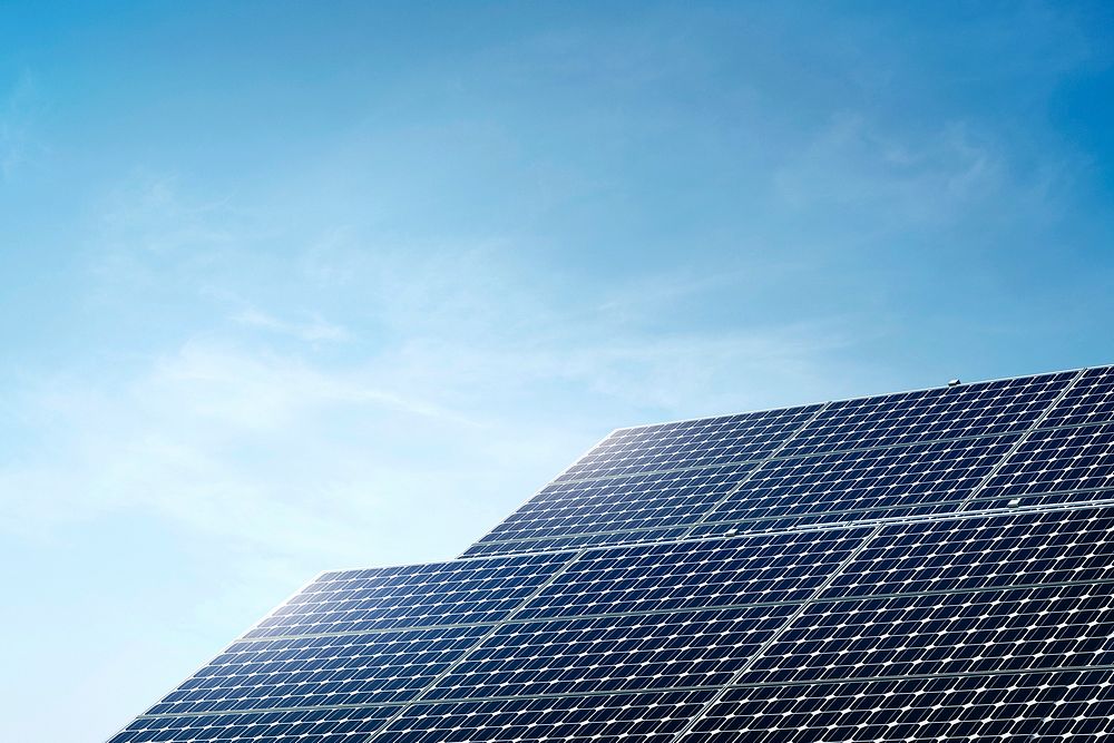 Solar panels background, renewable energy technology