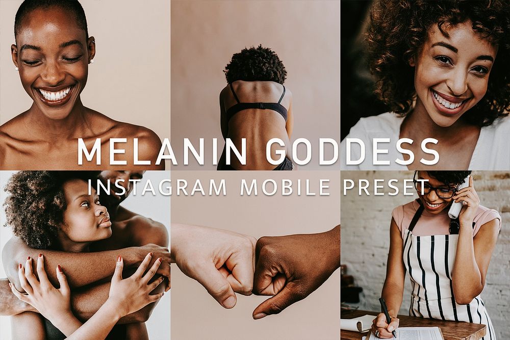 Melanin goddess Instagram mobile preset filter, lifestyle blogger & influencer easy add on