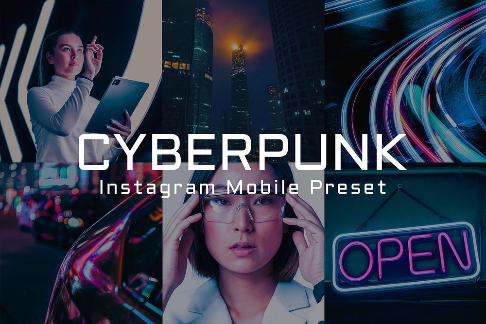 Cyberpunk Instagram mobile preset filter, lifestyle blogger & influencer easy add on