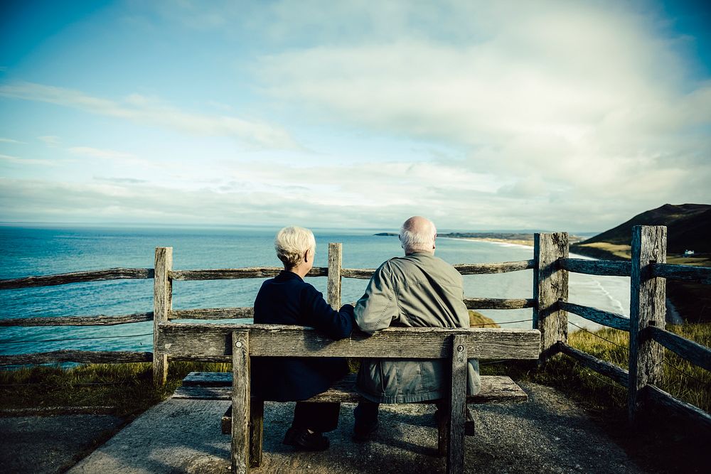 Senior couple enjoying view of the ocean