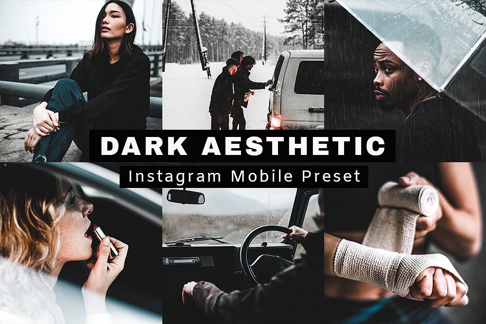 Dark aesthetic Instagram mobile preset filter, retro blogger style easy overlay add-on