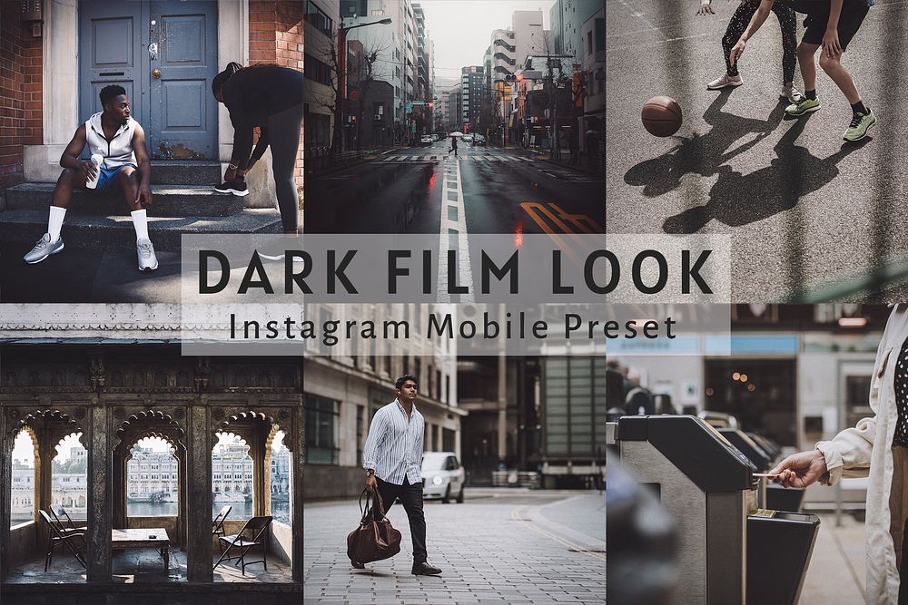 Dark film Instagram mobile preset filter, retro blogger style easy overlay add-on