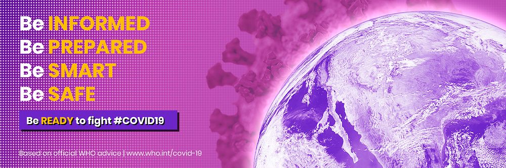 Coronavirus contaminated world and WHO advice on the COVID-19 crisis psd mockup banner