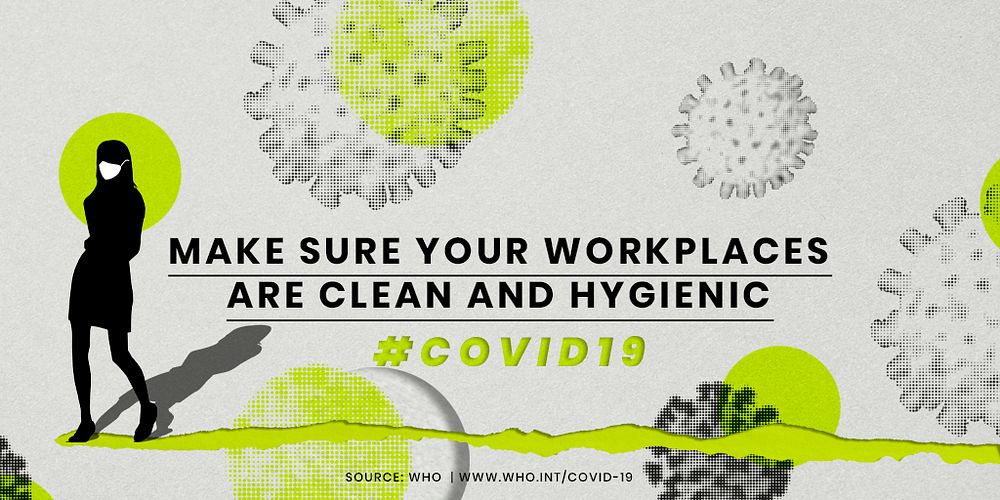 COVID-19 prevention guide in workplaces psd mockup banner