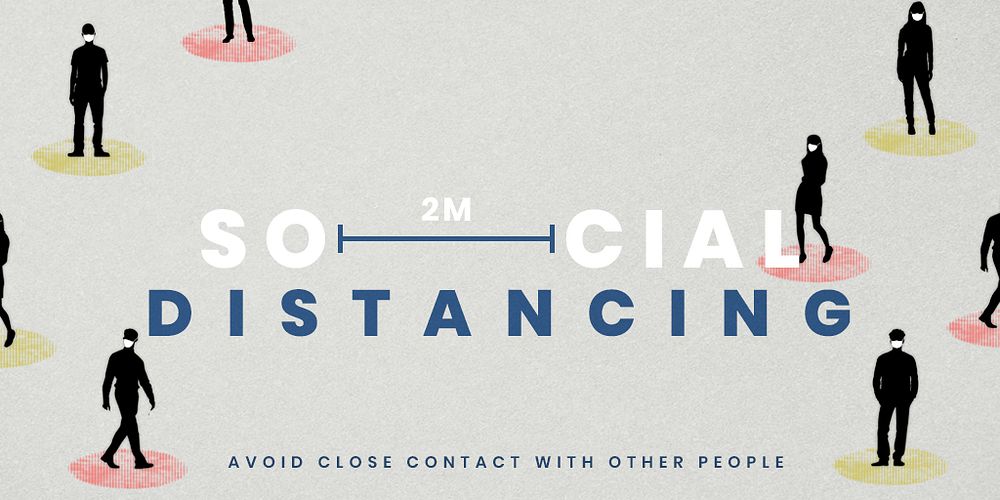 People with social distancing in public mockup