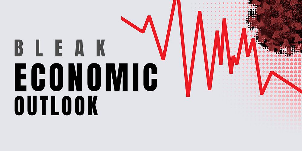 Bleak economic outlook due to the coronavirus social banner template mockup