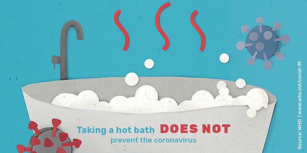 Taking a hot bath does not prevent the coronavirus paper craft social template 