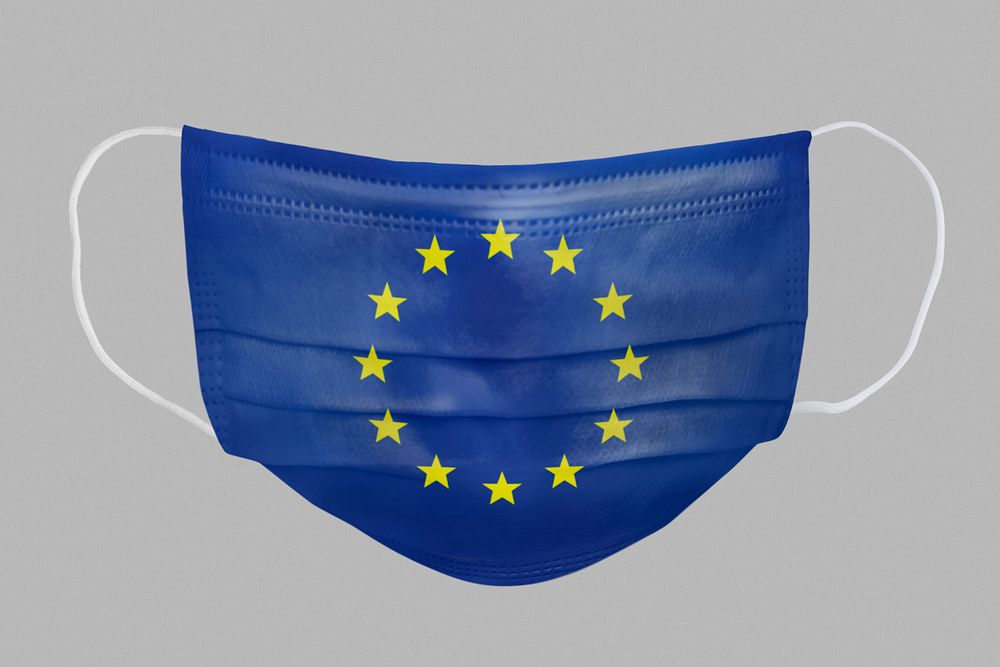 European flag pattern on a face mask mockup