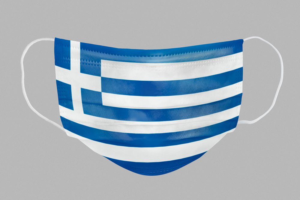 Greek flag pattern on a face mask mockup