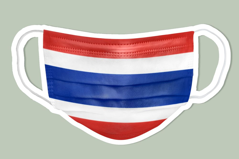 Thai flag pattern on a face mask sticker with a white border