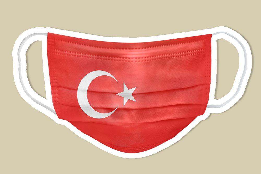 Turkish flag pattern on a face mask sticker with a white border