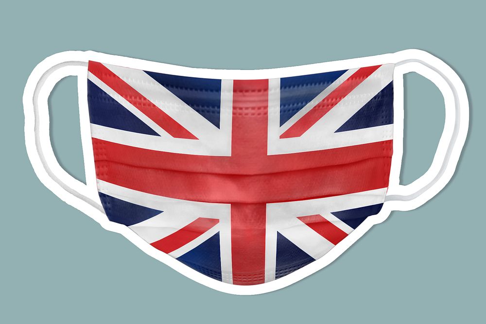 UK flag pattern on a face mask sticker with a white border