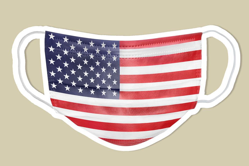 American flag pattern on a face mask sticker with a white border