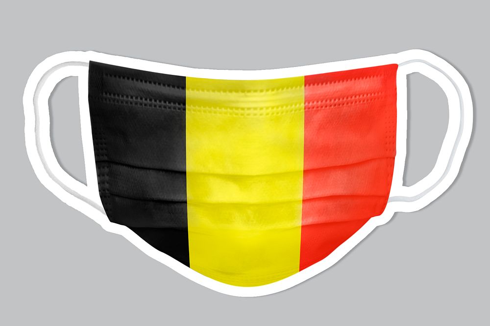 Belgian flag pattern on a face mask sticker with a white border