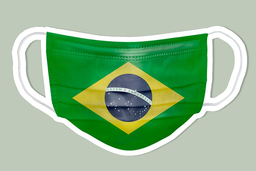 Brazilian flag pattern on a face mask sticker with a white border