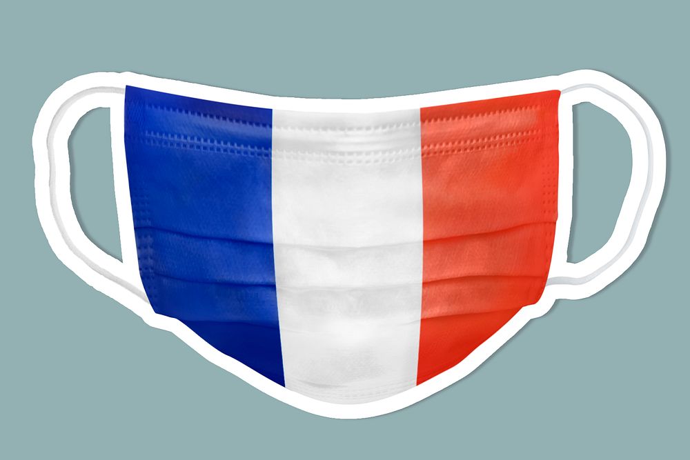 French flag pattern on a face sticker with a white border