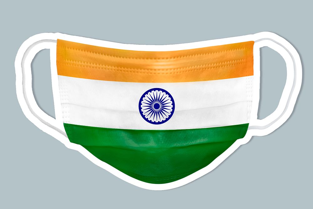 Indian flag pattern on a face mask sticker with a white border