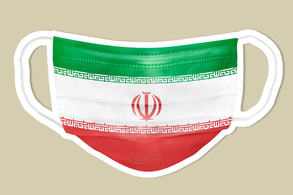 Iranian flag pattern on a face mask sticker with a white border